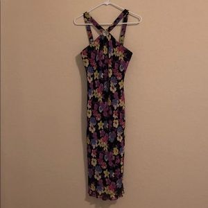FINE RETAIL Floral Illusion Neck & Open Back Dress